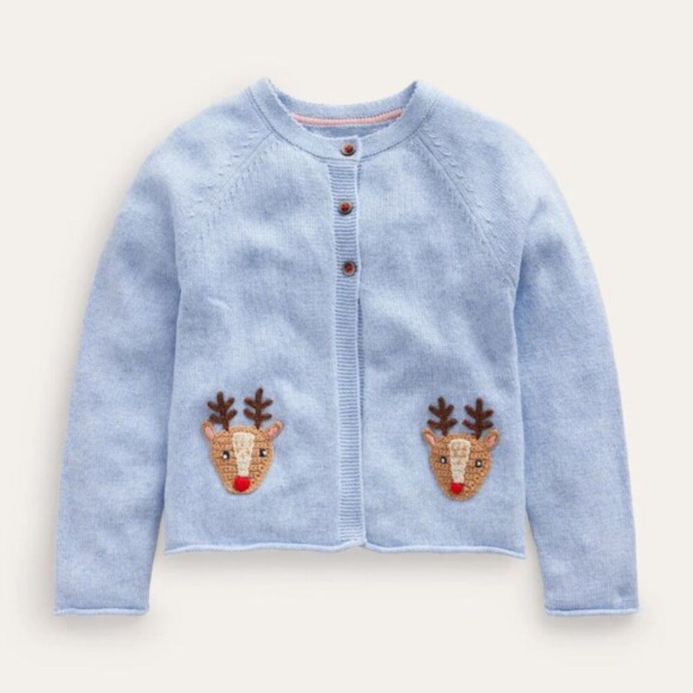 NWT Mini Boden Festive Crochet Cardigan in Pebble Blue, 4-5Y (V5)